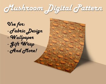 Mushroom Digital Pattern, Commercial Use, Digital Paper, Seamless Patterns, Printable Scrapbook, Digital Download