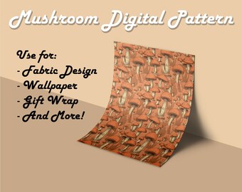 Mushroom Digital Pattern, Commercial Use, Digital Paper, Seamless Patterns, Printable Scrapbook, Digital Download