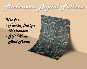 Mushroom Digital Pattern, Commercial Use, Digital Paper, Seamless Patterns, Printable Scrapbook, Digital Download