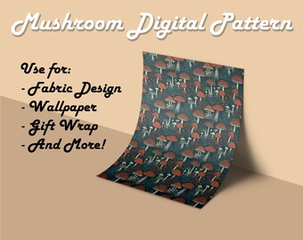 Mushroom Digital Pattern, Commercial Use, Digital Paper, Seamless Patterns, Printable Scrapbook, Digital Download