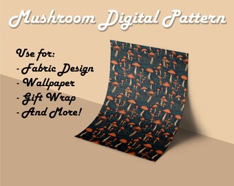 Mushroom Digital Pattern, Commercial Use, Digital Paper, Seamless Patterns, Printable Scrapbook, Digital Download