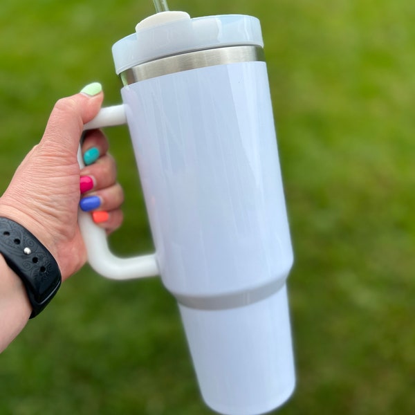 40oz White Sublimation Tumbler With Colored Handle Etsy