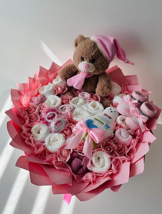 Baby Bouquet Baby Gift Newborn Birth Baby Bouquet Diaper Cake Baby Shower Gender Party Baptism Etsy