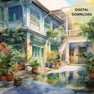 Sunlit Peranakan Oasis - printable wall art
