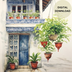 Tranquility in Bloom Peranakan Residence with Graceful plants - printable wall art