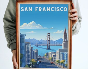 IMPRIMABLE San Francisco, Art mural, Golden Gate, Affiche de voyage, TÉLÉCHARGEMENT NUMÉRIQUE, Travel America, Art instantané, haute définition, 300+ pi