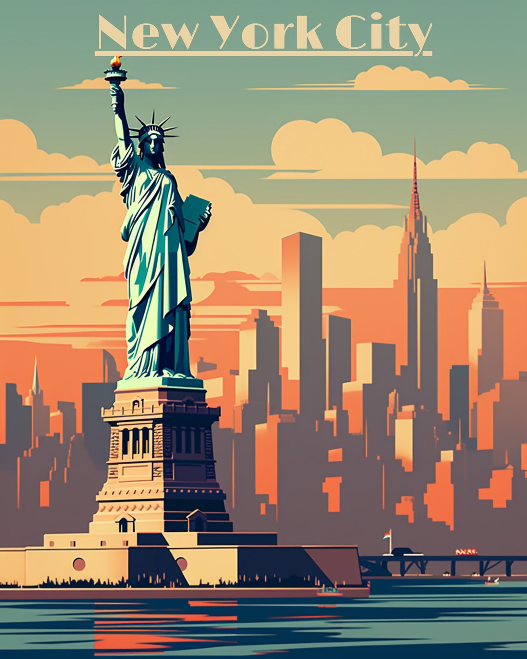 PRINTABLE New York City Wall Art Lady Liberty Travel Etsy