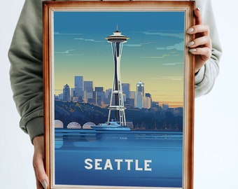 PRINTABLE Seattle Washington Wall art, pike place, Travel Poster, DIGITAL DOWNLOAD, Travel America, Instant art, high definition, 300+ pi
