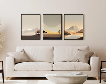 Art mural 3 pièces, paysage minimaliste, art mural nature, art mural montagne, paysages minimalistes, téléchargement numérique, art mural minimaliste