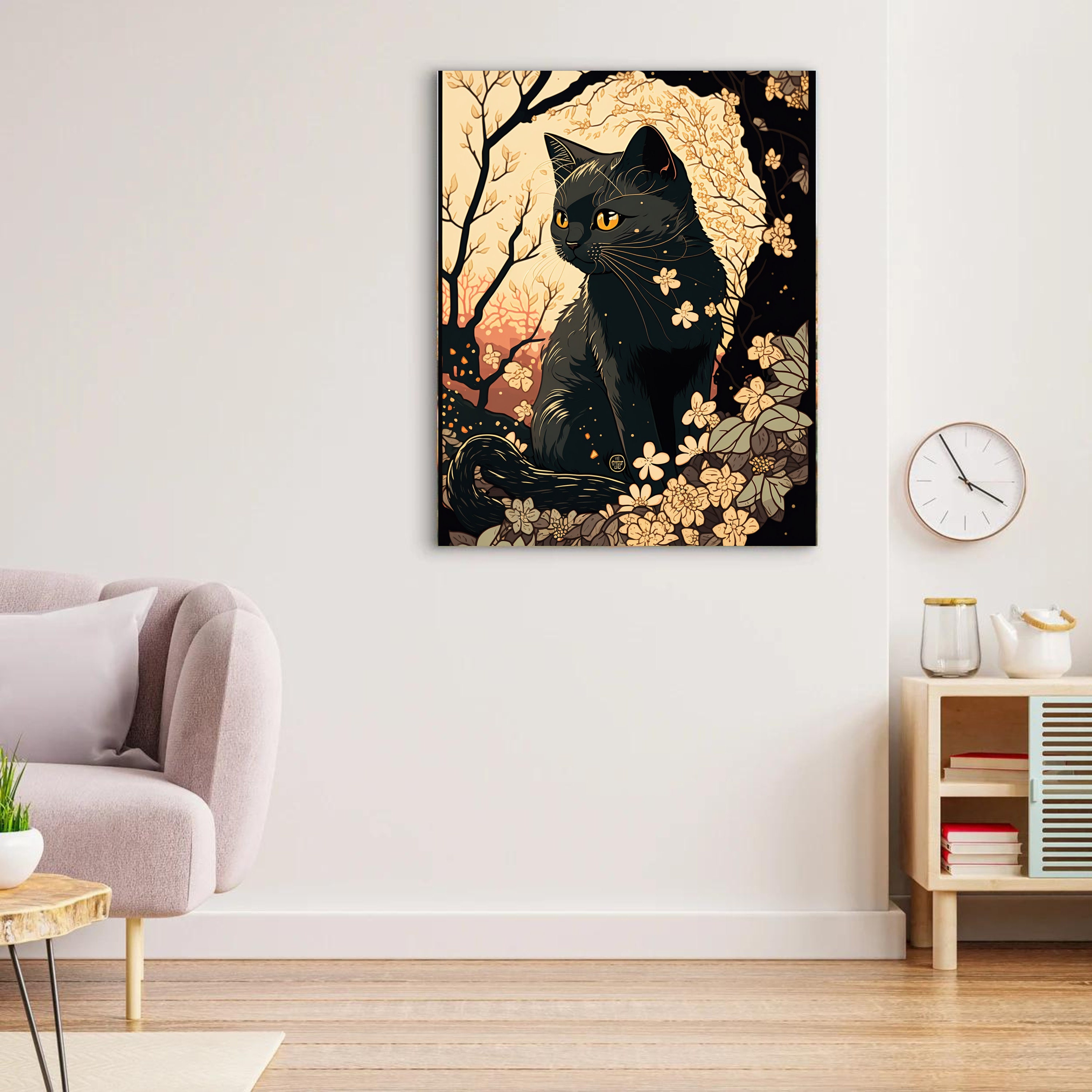 Cute Black Cat Wall Art, Ukiyo-e Style Art, Japanese Vintage Wall Decor ...