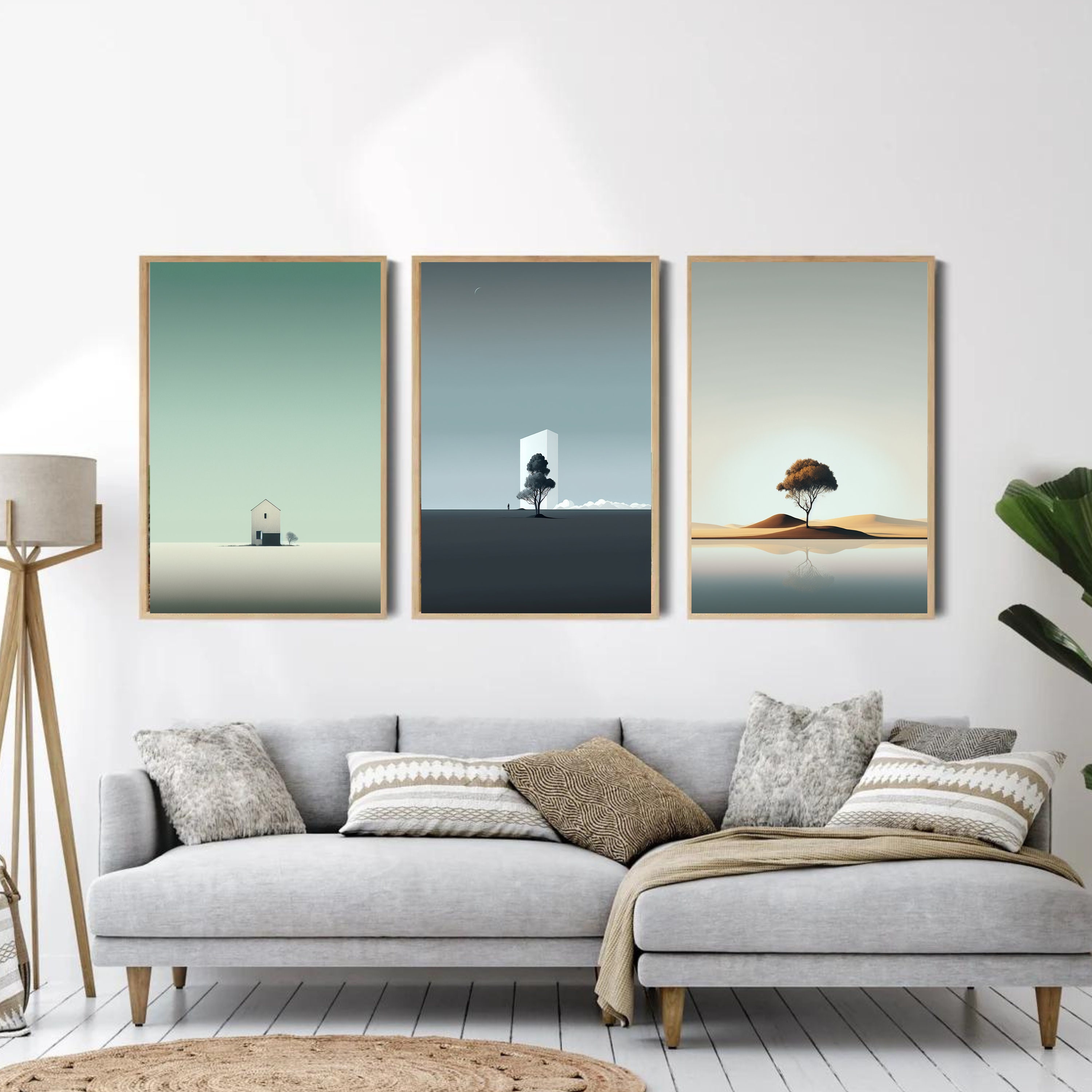 3 Piece Wall Art, Minimalist Landscape, Nature Wall Art, Mountain Wall