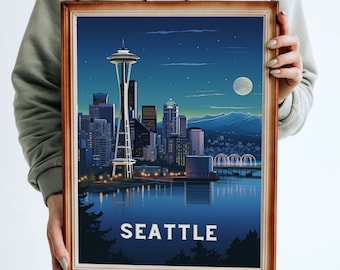 IMPRIMABLE Seattle Washington Wall art, pike place, Travel Poster, DIGITAL DOWNLOAD, Travel America, Instant art, haute définition, 300+ pi