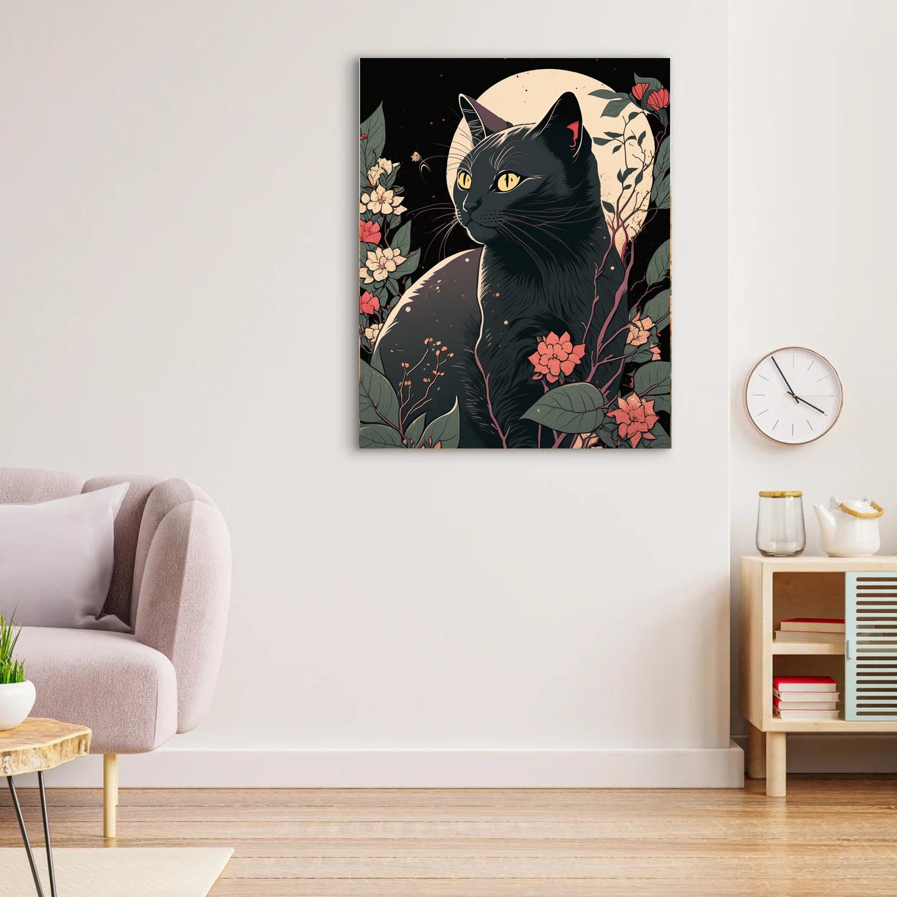 Cute Black Cat Wall Art, Ukiyo-e Style Art, Japanese Vintage Wall Decor ...