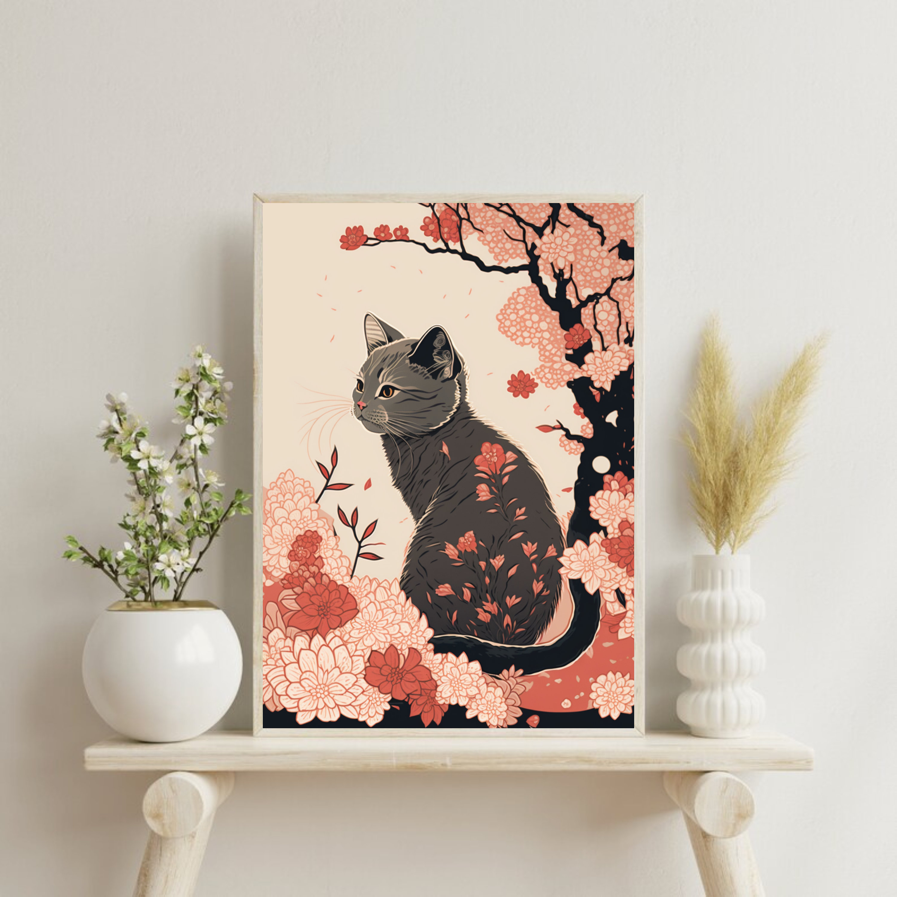 Cute Cat Wall Art, Ukiyo-e Style Art, Japanese Vintage Wall Decor ...
