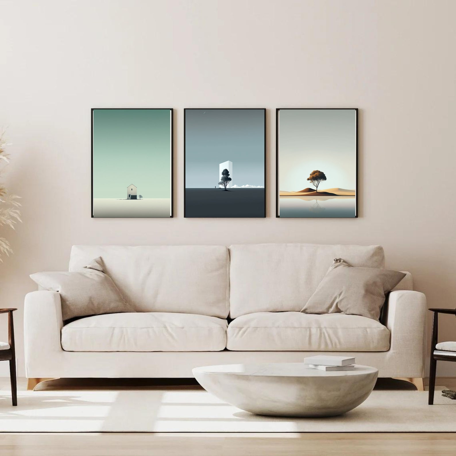 3 Piece Wall Art, Minimalist Landscape, Nature Wall Art, Mountain Wall