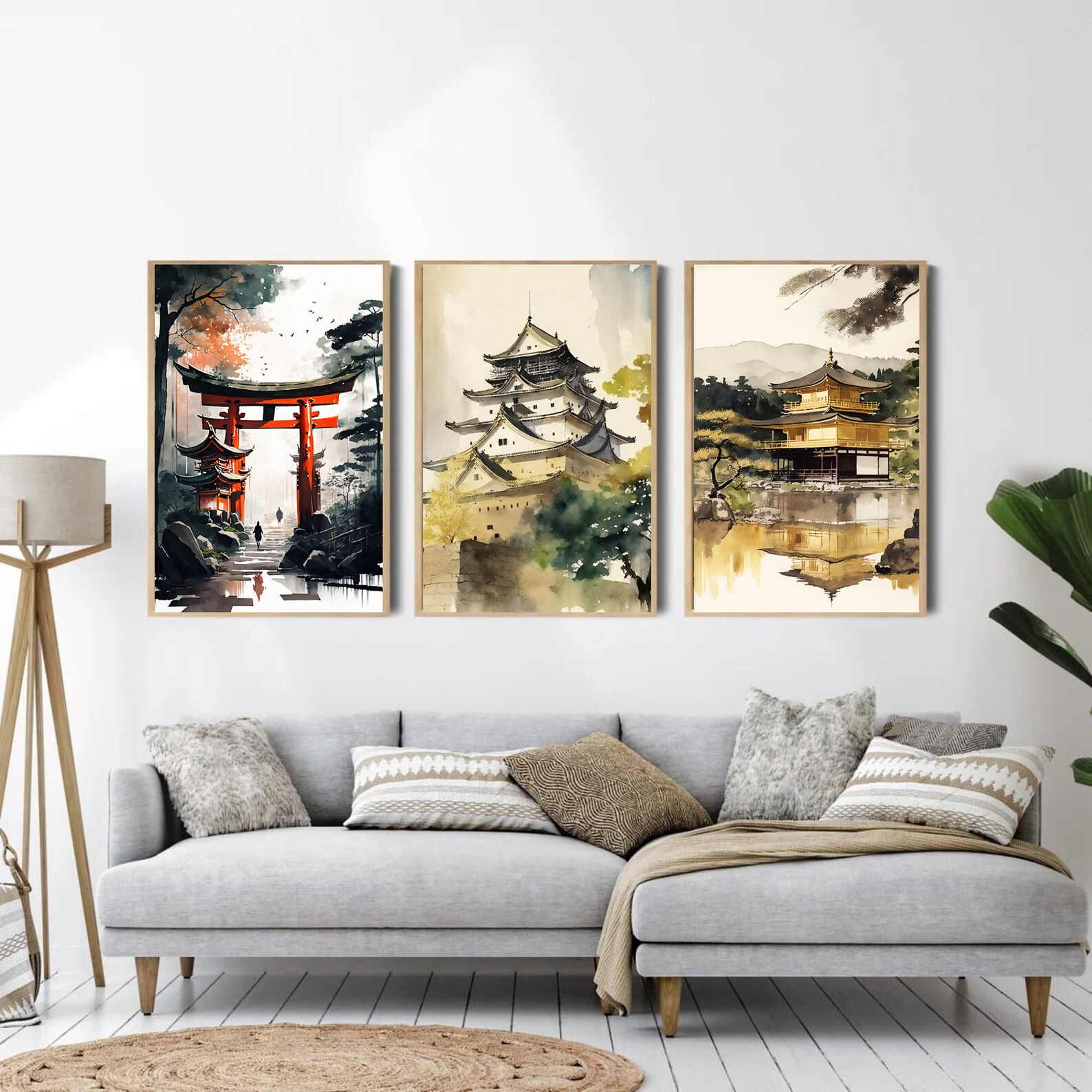 3 Piece Japanese Wall Art, Japanese Style Wall Art, Osaka Castle, Japanese Shrine, Japanese ...