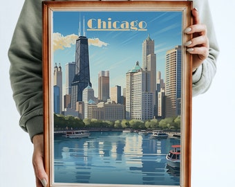 PRINTABLE Chicago Wall art, windy city, Travel Poster, DIGITAL DOWNLOAD, Travel America, Chicago, Instant art, high definition, 300+ pi