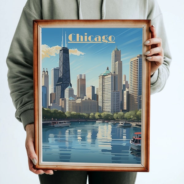PRINTABLE Chicago Wall art, windy city, Travel Poster, DIGITAL DOWNLOAD, Travel America, Chicago, Instant art, high definition, 300+ pi