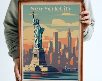 PRINTABLE New York City, Wall art, lady liberty, Travel Poster, DIGITAL DOWNLOAD, Travel America, nyc, Instant art, high definition, 300+ pi