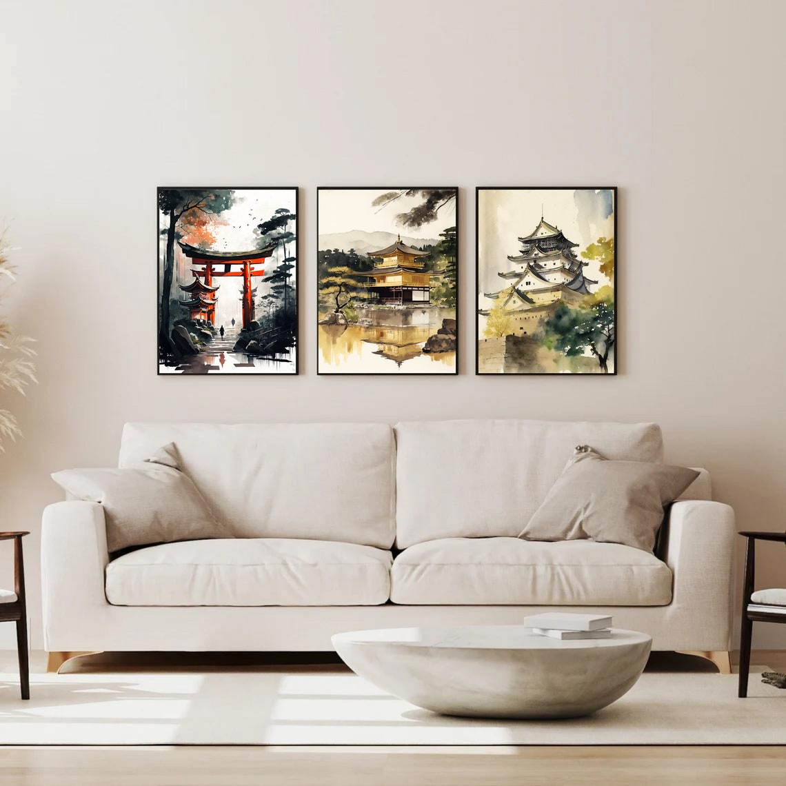 3 Piece Japanese Wall Art, Japanese Style Wall Art, Osaka Castle ...