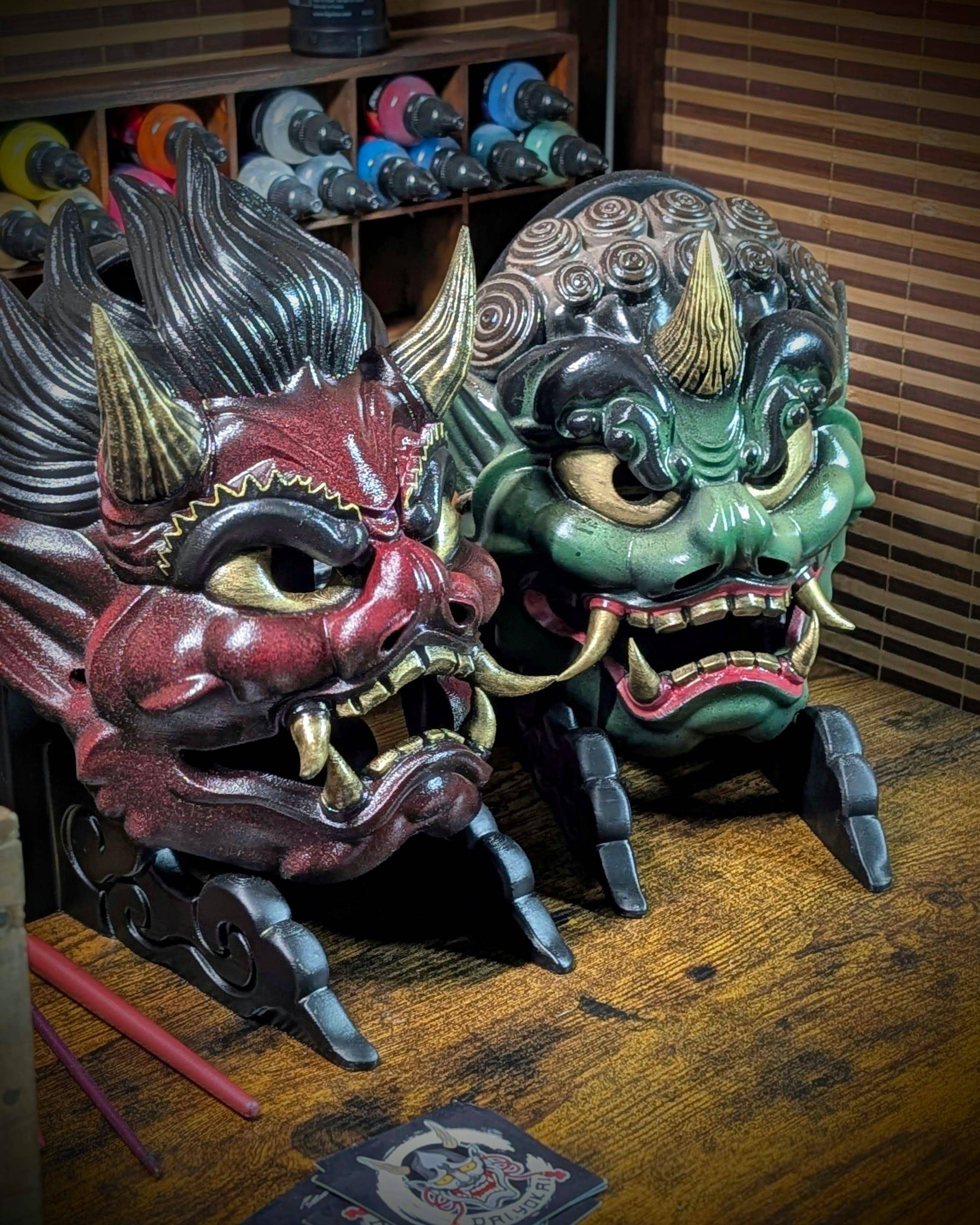 Fujin and Raijin Mask Set, Japanese Gods Wall Decor Pair - Etsy