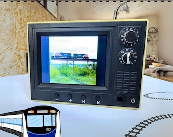 Coleção de mini trens com tela / TV retrô e tocador de vídeo, presente para colecionadores
