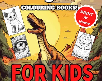 Livro de colorir infantil - 100 páginas, dinossauros, oceano, animais (download digital)