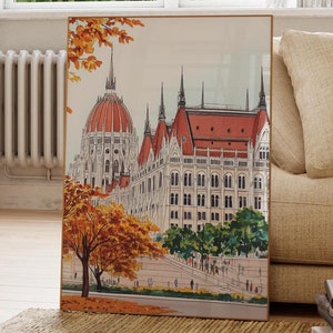 Budapest Print Hungary Wall Art Watercolor Print Budapest Parliament Painting Printable Art Europe Print Fall Wall Art Housewarming Gift