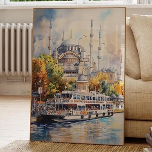 Istanbul Bosphorus Print, Turkey Wall Art, Watercolor Print, Istanbul Cityscape, Istanbul Painting, Mosque Print, Europe Print, Travel Gift