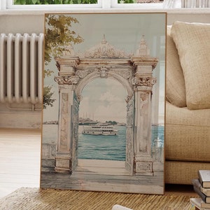 Istanbul Bosphorus Print, Turkey Wall Art, Watercolor Print, Istanbul Cityscape, Istanbul Painting, Mosque Print, Europe Print, Travel Gift