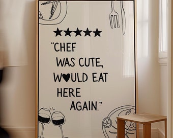 El chef negro era lindo y volvería a comer aquí Impresión física de cocina, arte de pared de cocina dibujado a mano, impresión de cocina linda, decoración de cocina divertida