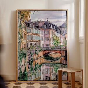 Strasbourg Travel Print, France Watercolor Print,Minimalist Wall Art, Pastel Cityscape Decor, France Gift for Art Lovers, Retro Illustration