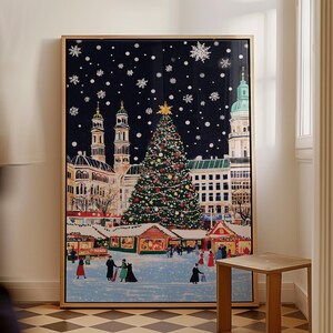 Kunstdruk kerstmarkt Wenen, kerstmarkt Wenen Oostenrijk, elegante weense kerstkaart, vakantiemarkt, kunstdruk Wenen