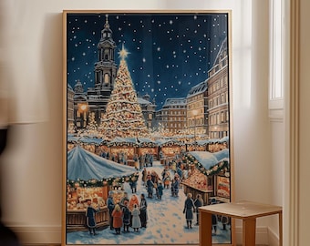 Christmas Market Nuremberg Print Wall Art, Vintage Winter Town Art Festive German Decor, Snowy Holiday XMAS Decor Printable Digital Download