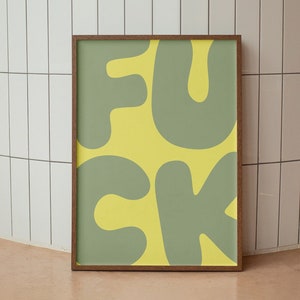 F * CK Bunte Wandkunst, Funky Wall Print Set, Lustiges Poster, Grün Gelbe Wanddekoration, Bunte Retro Wandkunst, Fette Typografie, digitaler Download