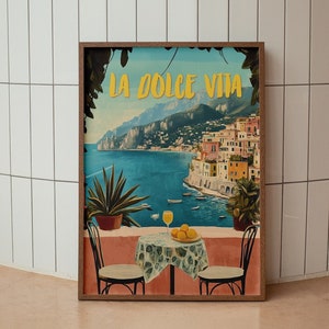 La Dolce Vita Italien Druck, Retro Amalfiküste Wandkunst, Italien Retro La Dolce Vita Digitaldruck, trendiges Wohnkultur Geschenk, Geschenke für sie