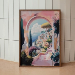 Retro Italien Amalfiküste DIGITALE Kunst, Italien Positano Wand Kunst Malerei, La Dolce Vita, Mittelmeer Italien Druck, Trendy Painted Home Decor Geschenk