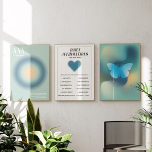 Teenage bedroom blue Aura Poster Set, Affirmation Poster,Spiritual Print, Retro Gradient Poster, Poster,Aura Wall Art,Digital Print
