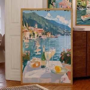 Comer See Wand Kunst Aquarell Druck, italienische Kunst, Bellagio Druck, Varenna Kunst, Italien Landschaft, Europa Kunst, Reisegeschenk, digital