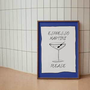 Retro Martini Lover Print Blue and White Wall Art Trendy Wall Art Print Bar Cart Decor Drink Posters Digital Prints Printable Funky Wall Art