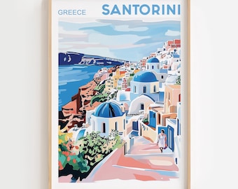 Santorini Print, Greece Wall Art, Santorini Watercolor Painting,Printable Art, Greece Print, Santorini Art, Santorini Cityscape, Travel Gift
