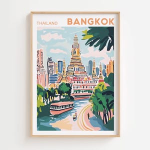 Thailand Travel Poster Bangkok Wall Art Asia Travel Gifts Printable Vintage Travel Wall Decor Trendy City Paintings Digital Download