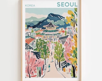 Seoul Travel Poster Korea Wall Art Asia Travel Gifts Printable Art Vintage South Korean Wall Decor Trendy City Paintings Digital Download