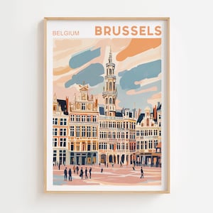 Impression de voyage Bruxelles Belgique Décoration murale Bruxelles Décoration intérieure Bruxelles Illustration affiche de voyage Belgique Cadeau pour l'art bruxellois