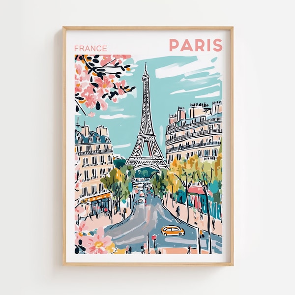 Retro-Reiseposter Paris-Druck Eiffelturm-Wandbild Vintage-Drucke Frankreich-Reiseposter Europäische Retro-Wohndekoration Moderner digitaler Download