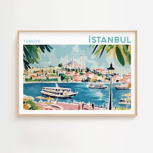 Istanbul Bosphorus Print, Turkey Wall Art, Watercolor Print, Istanbul Cityscape, Istanbul Painting, Mosque Print, Europe Print, Travel Gift