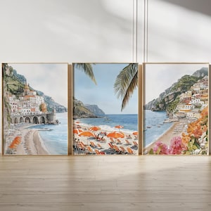 Amalfi Coast Prints Set of 3 Printable Art, Italy Wall Art Italian Coast Prints, Italy Photography Blue Amalfi Posters Blue Coastal Decor