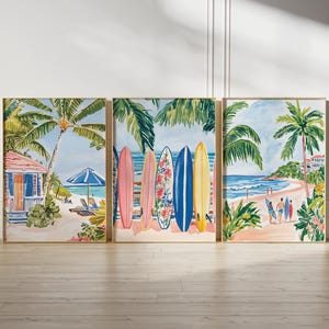 Hawaii Wall Art Set of 3, Gallery Wall Print, Surf Wall Art, Coastal Wall Art, Hawaii Nature Print, Modern Surf Board Print Wall Art
