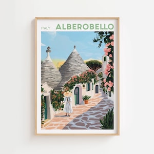 Alberobello Italy Travel Print, Italy Travel Poster, Alberobello Wall Art Print, Minimalist Cityscape, Birthday Gifts