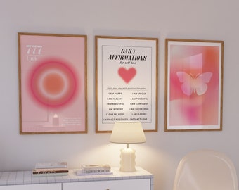 Pink Aura Set Wall Art , Affirmation Poster,Spiritual Print, Retro Gradient Poster, Poster,Aura Wall Art,Digital Print,Affirmation Daily